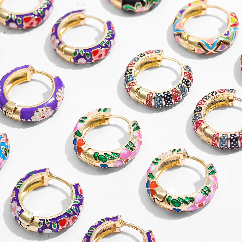 Flowers Cute Huggies Hoop Earrings for Women