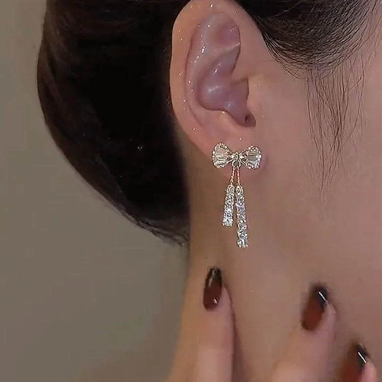 Gold Color Shiny Bow Stud Earrings