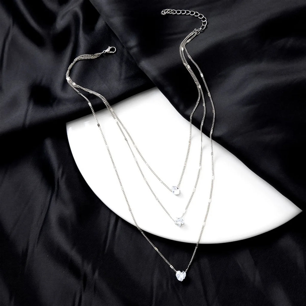 Multi-layer Five-pointed Star Heart Shape Water Drop Pendant Chain Necklace Alloy Material Glass Collarbone Chain Sexy Women New