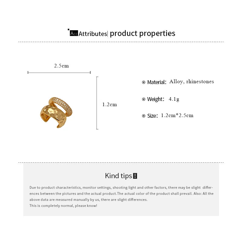 Shiny Rhinestones Exquisite Premium Metal Double Layered Ear Bone Clips for Women
