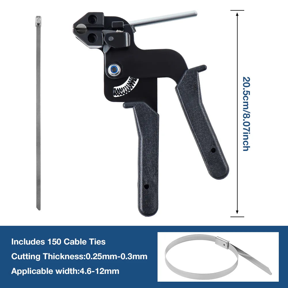 Heavy Duty 304 Stainless Steel Cable Tie Gun 100PCS Metal Zip Ties Cutter UV Resistant Tool Fence Ties 4.6mm Width