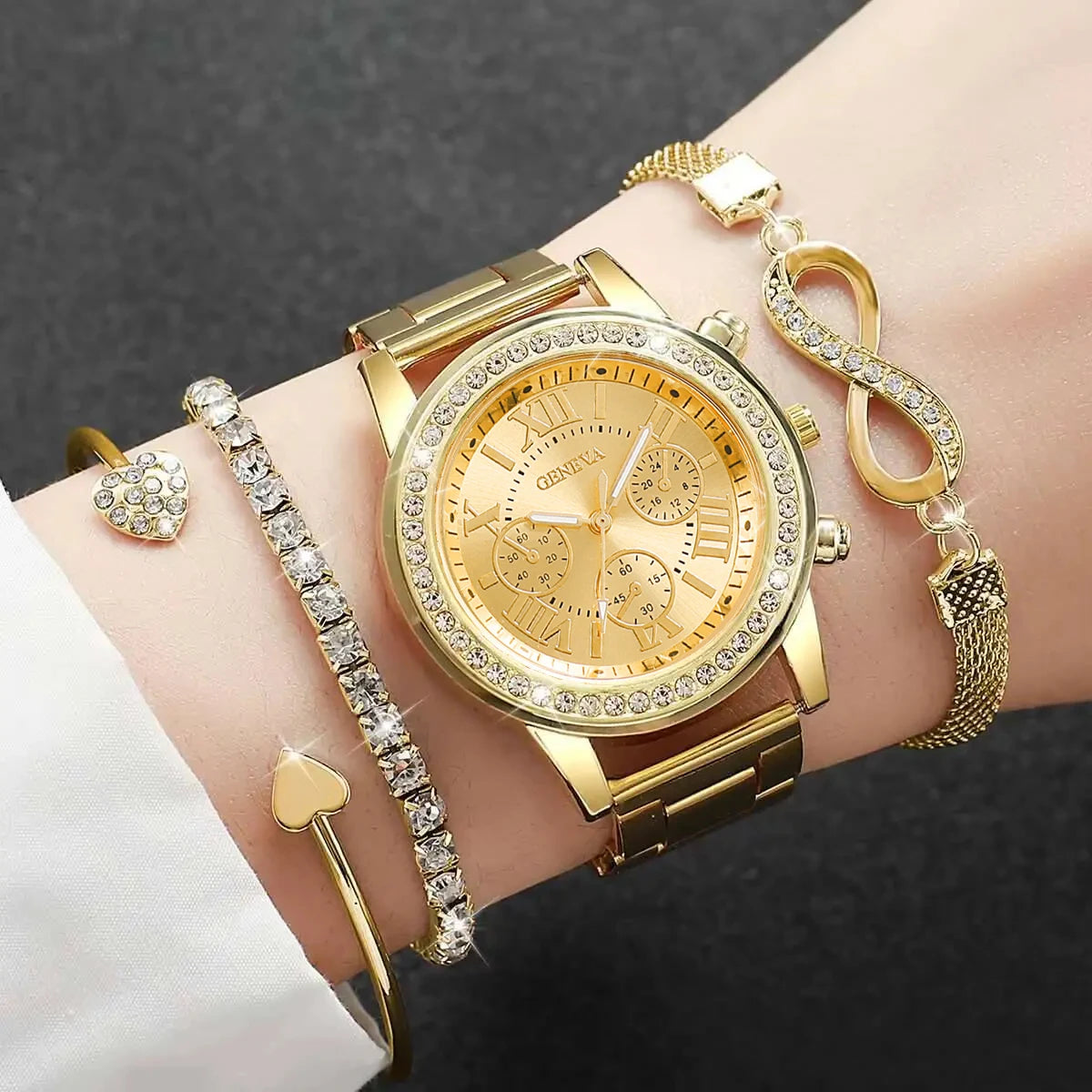 Rhinestone Women Watches Luxury Steel Band Ladies Quartz Watch Bracelets Set