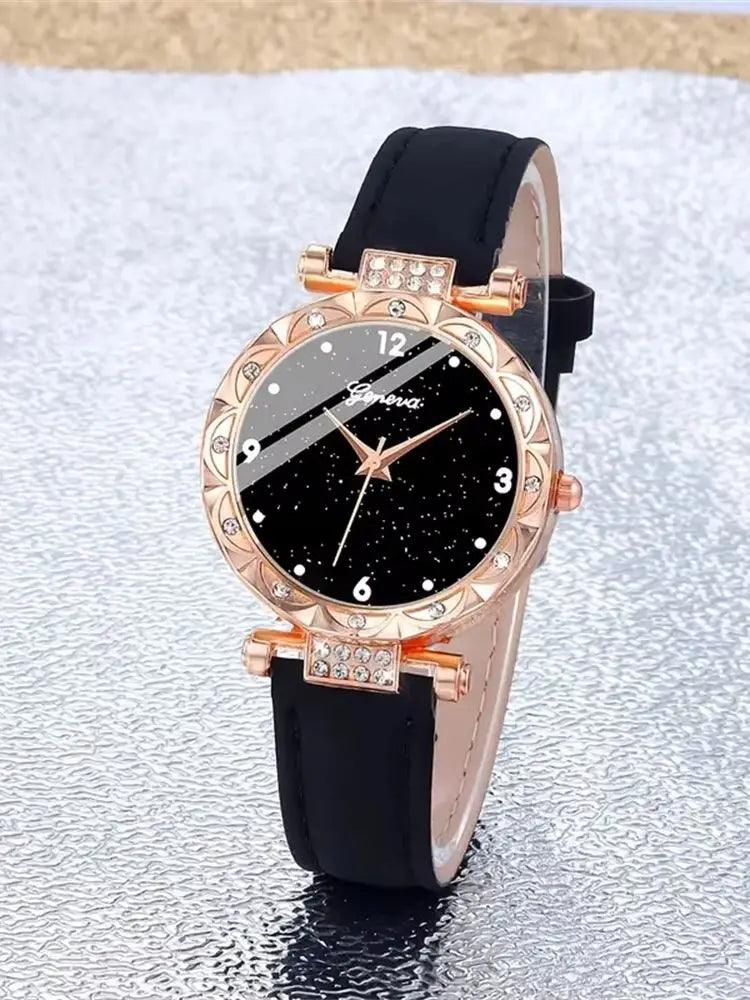 5Pcs Set Luxury Rhinestone Women Fashion Elegant Wristwatch Quartz Watch