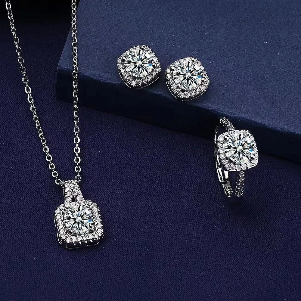 Luxury Cube Jewelry Set, Women's Elegant Necklace, Earrings & Ring Set