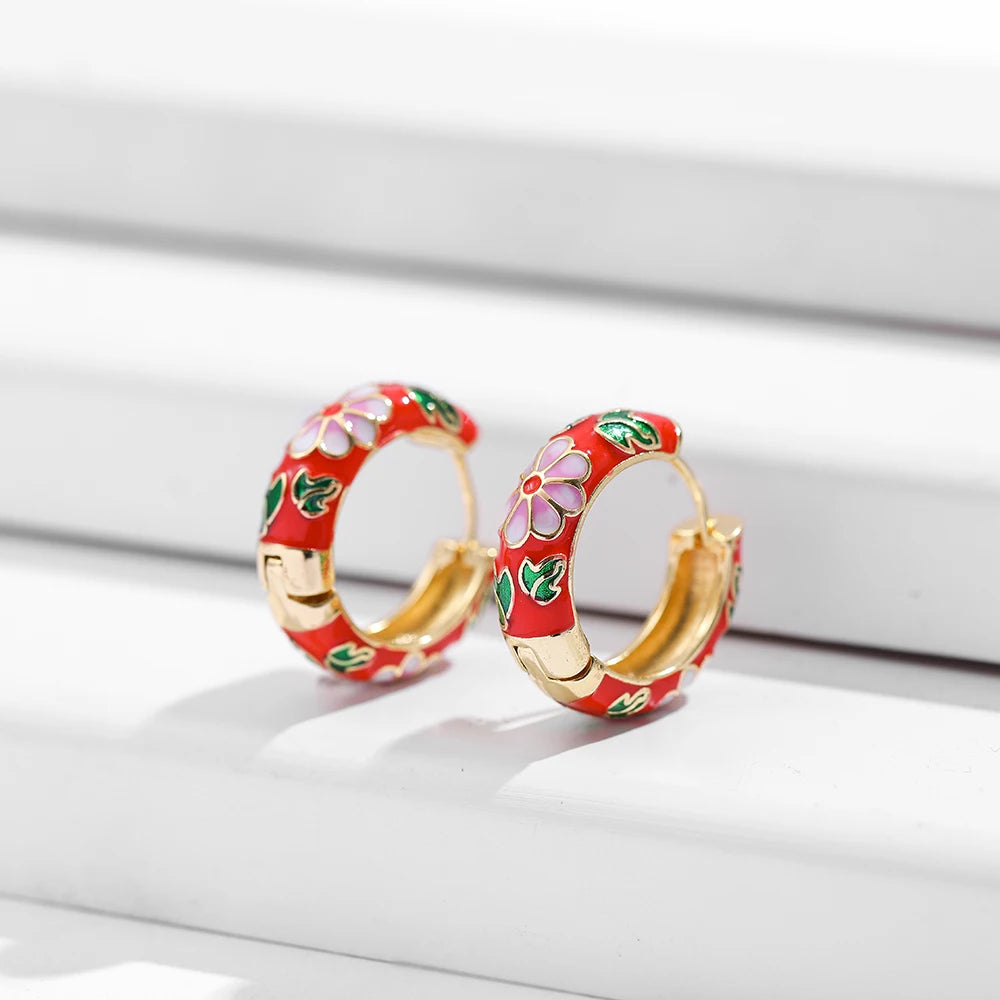 Flowers Cute Huggies Hoop Earrings for Women
