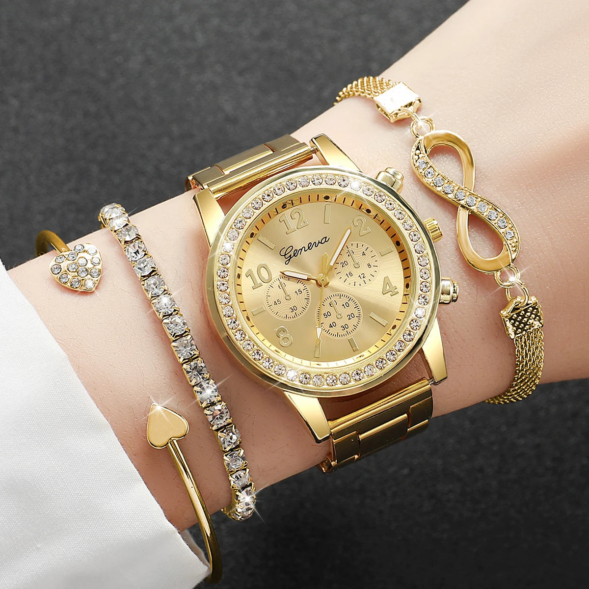 Rhinestone Women Watches Luxury Steel Band Ladies Quartz Watch Bracelets Set