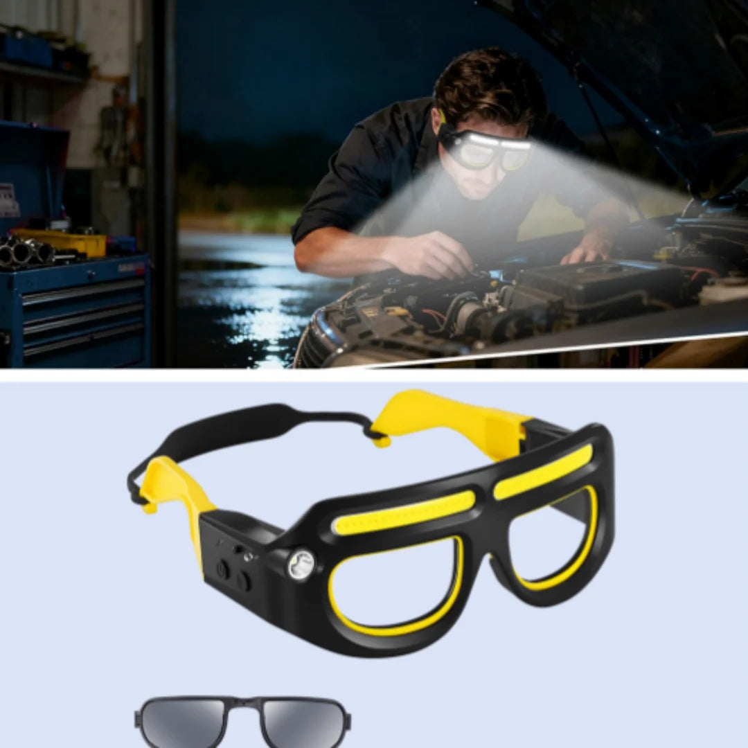 LED Headlamp Glasses Rechargeable USB Charging Motion Sensor Safety Goggles Work Light for Fishing Camping Night Running Repair