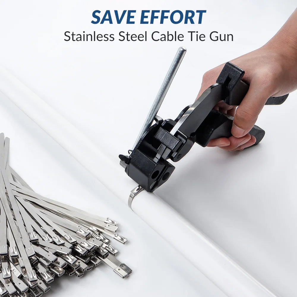 Heavy Duty 304 Stainless Steel Cable Tie Gun 100PCS Metal Zip Ties Cutter UV Resistant Tool Fence Ties 4.6mm Width