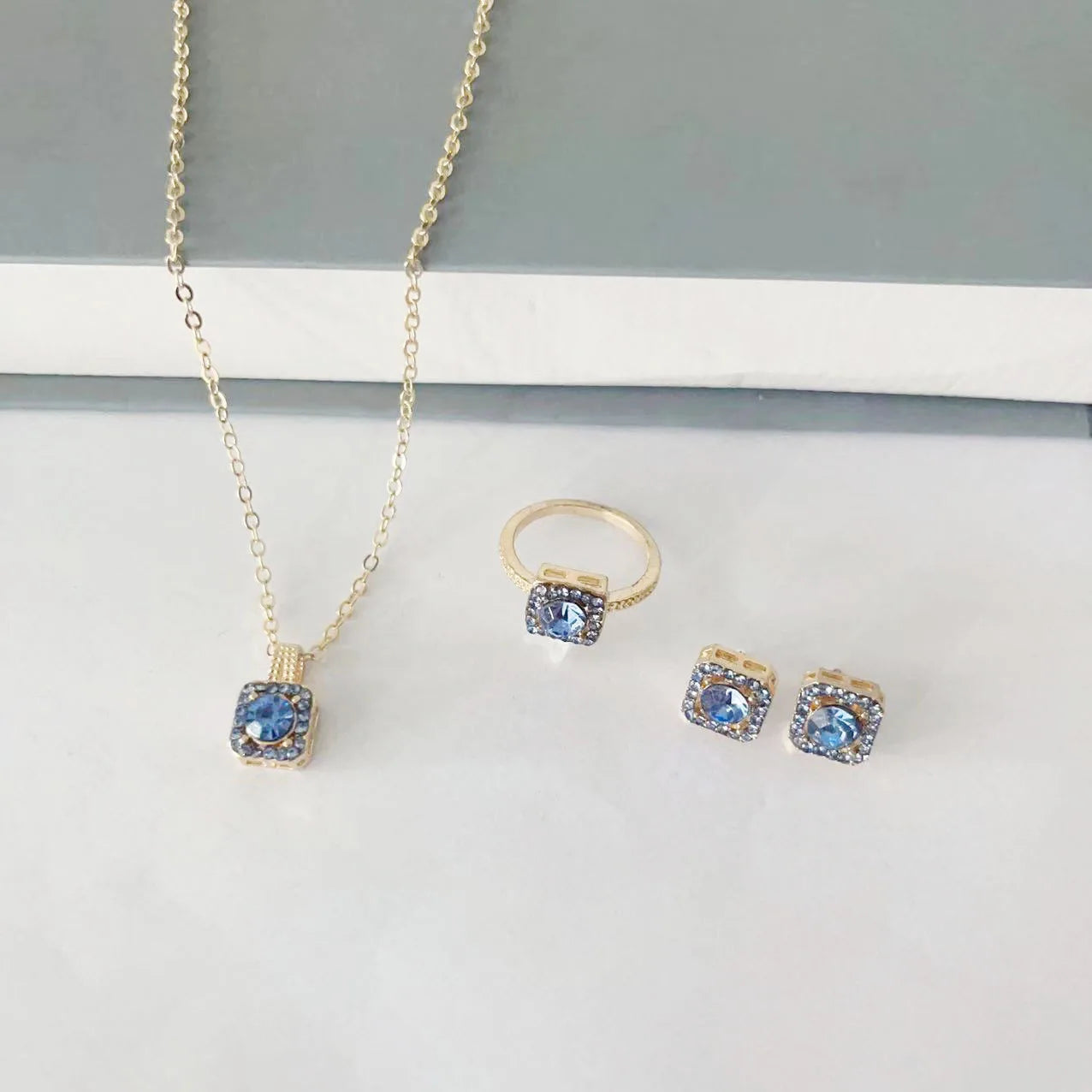 Luxury Cube Jewelry Set, Women's Elegant Necklace, Earrings & Ring Set