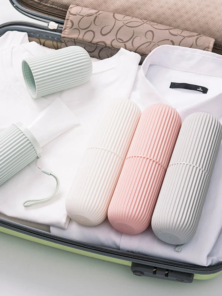 Travel Toothbrush Box Vertical Stripe Portable Mouthwash Cup Brushing Cup