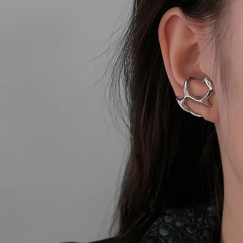 Earrings for Women Silver Color Hip-Hop Punk Fashion Geometric Earring Clip Girl