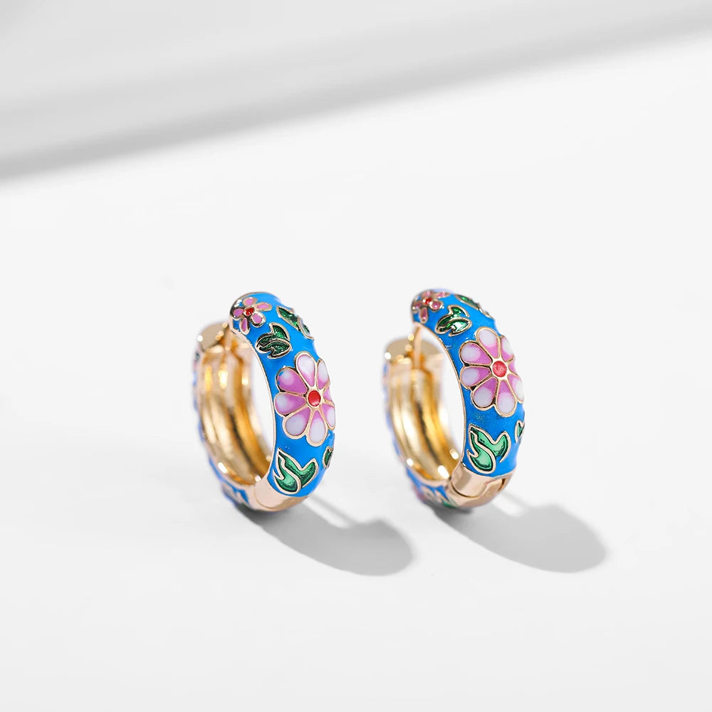 Flowers Cute Huggies Hoop Earrings for Women