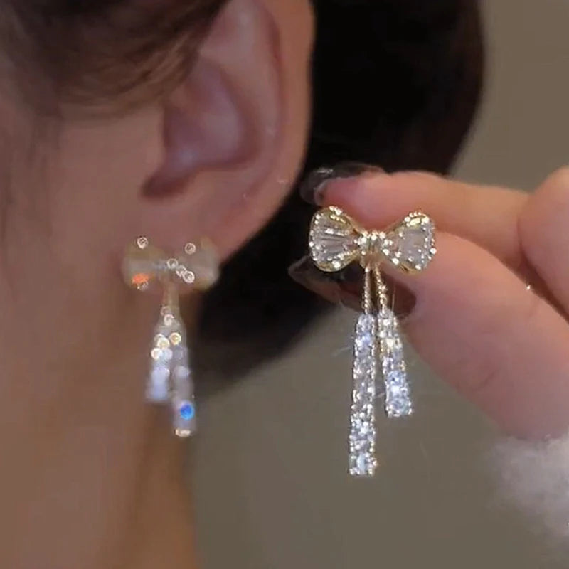 Gold Color Shiny Bow Stud Earrings