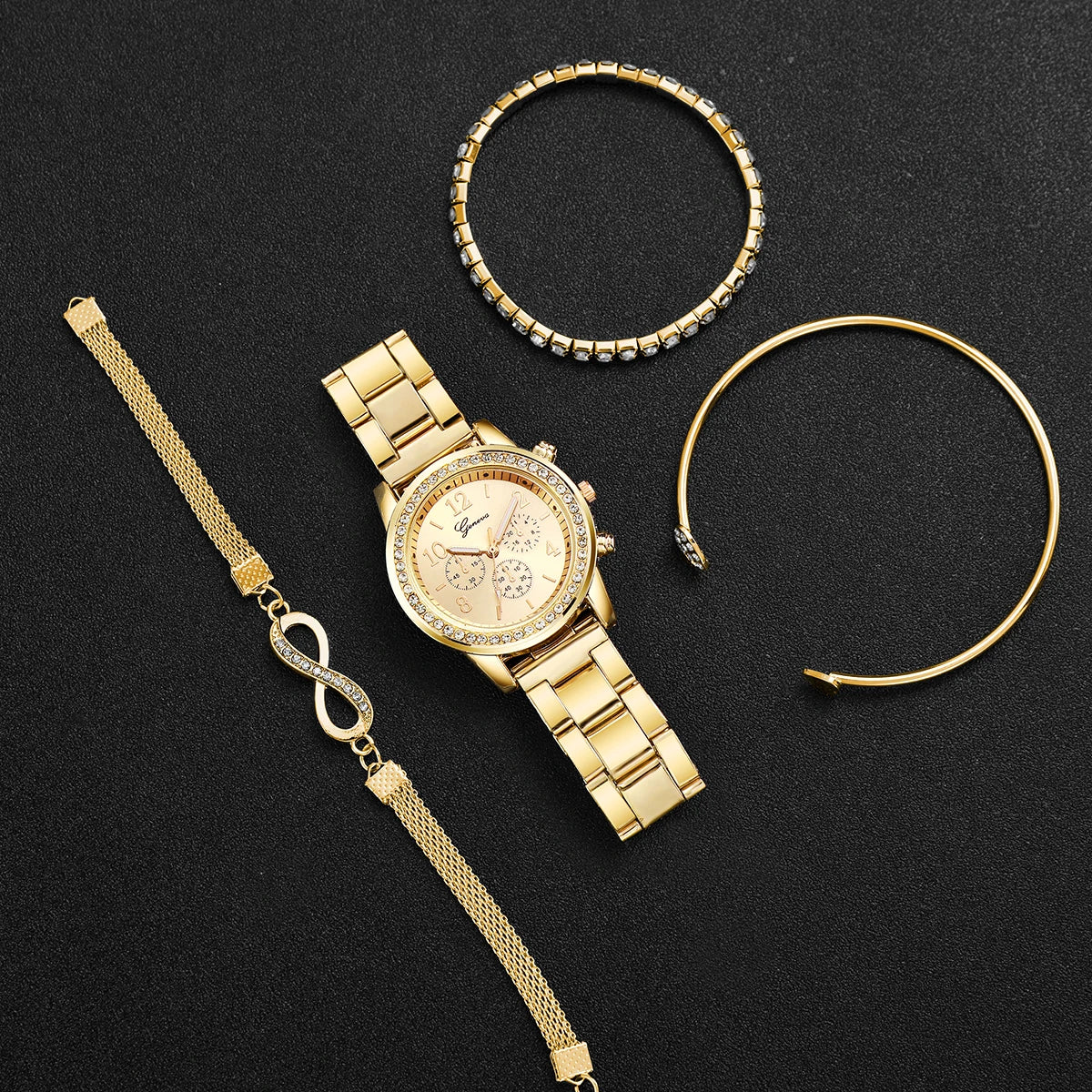 Rhinestone Women Watches Luxury Steel Band Ladies Quartz Watch Bracelets Set