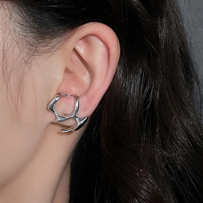 Earrings for Women Silver Color Hip-Hop Punk Fashion Geometric Earring Clip Girl