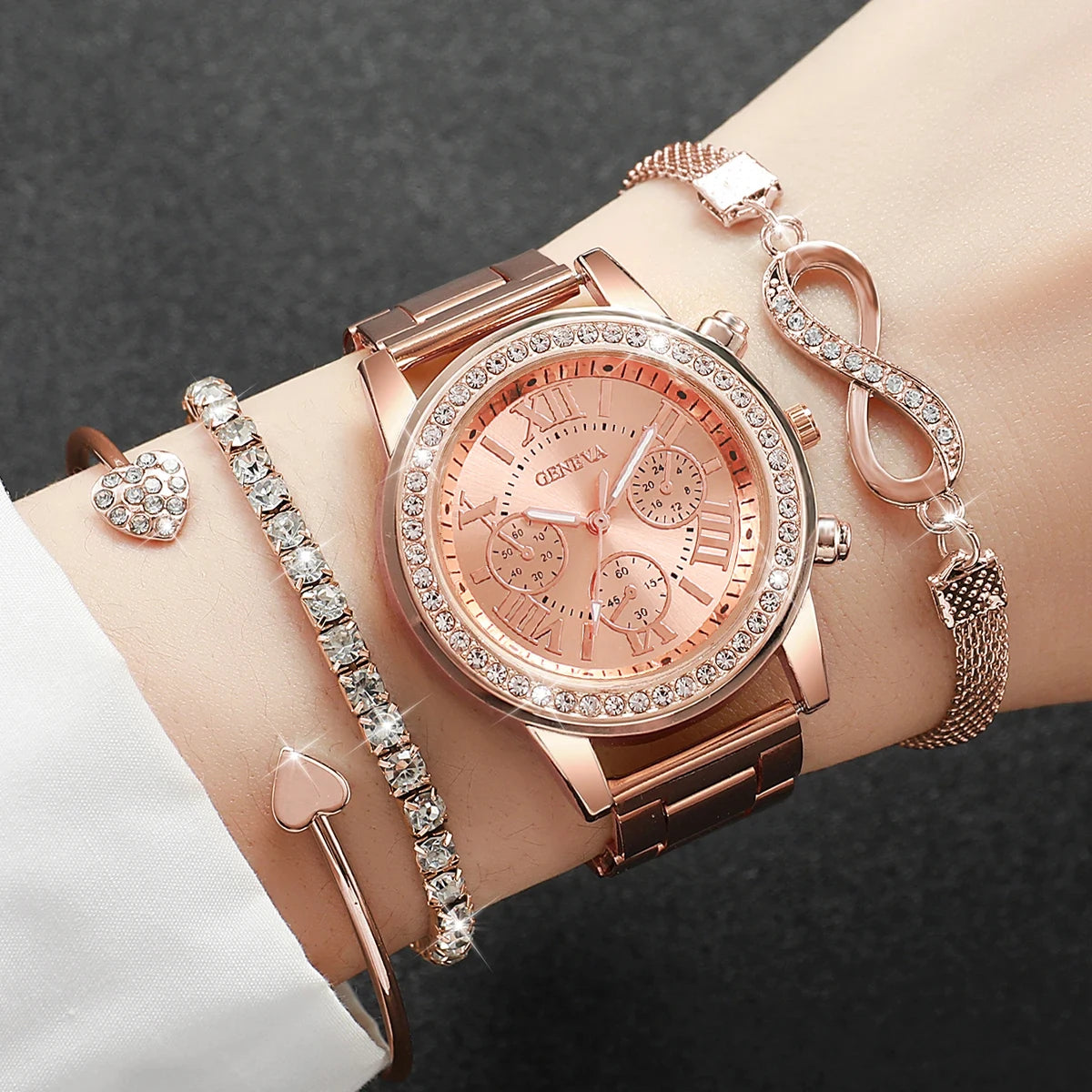 Rhinestone Women Watches Luxury Steel Band Ladies Quartz Watch Bracelets Set