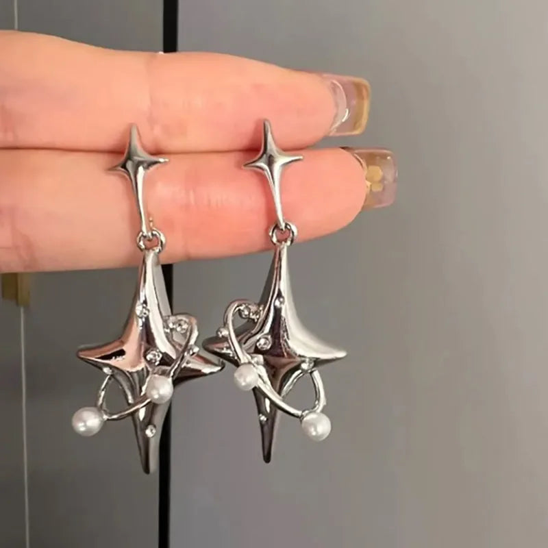 Earrings for Women Silver Color Hip-Hop Punk Fashion Geometric Earring Clip Girl