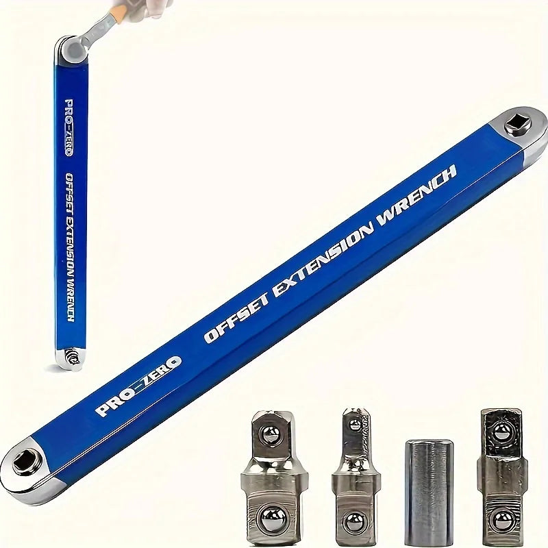 Impact Resistant Extension Wrench Set, Multi-Purpose Ratchet Wrench w/ 12, 14, 38mm Square Drive Adapters for Tight Spaces