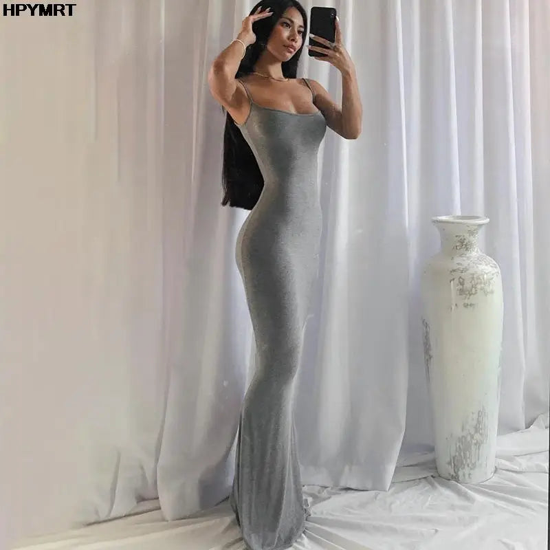 Satin Slip Sleeveless Backless Slim Sexy Maxi Dress
