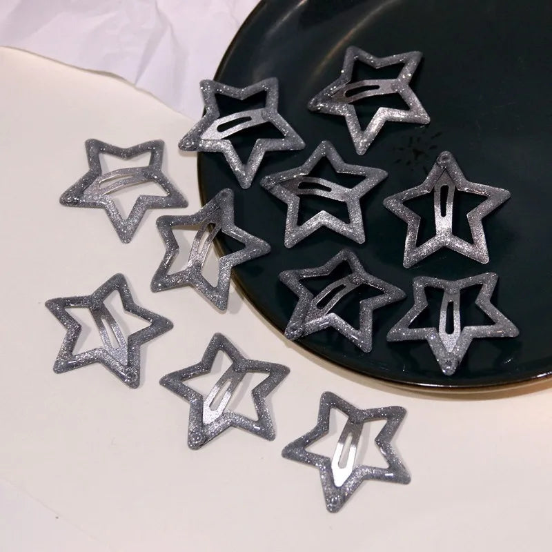 100pcs Y2K Silver Star Hair Clips High Quality Star Hair Clip Metal Clip Silver Pentagram Bb Clip Hair Accessory