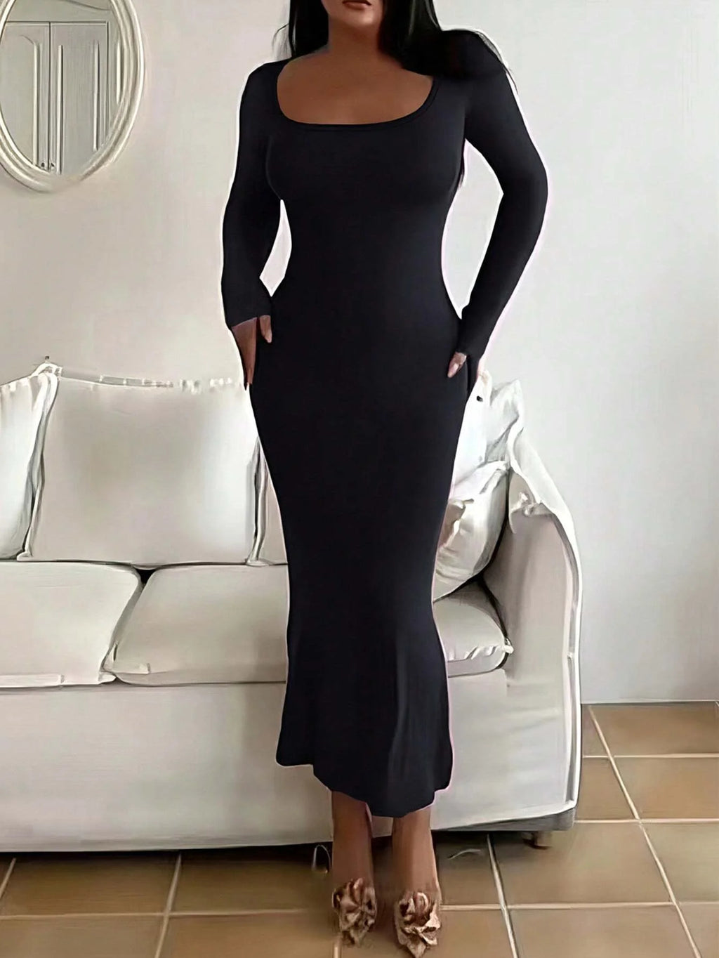 Women's Solid Long Sleeve Bodycon Dress,
