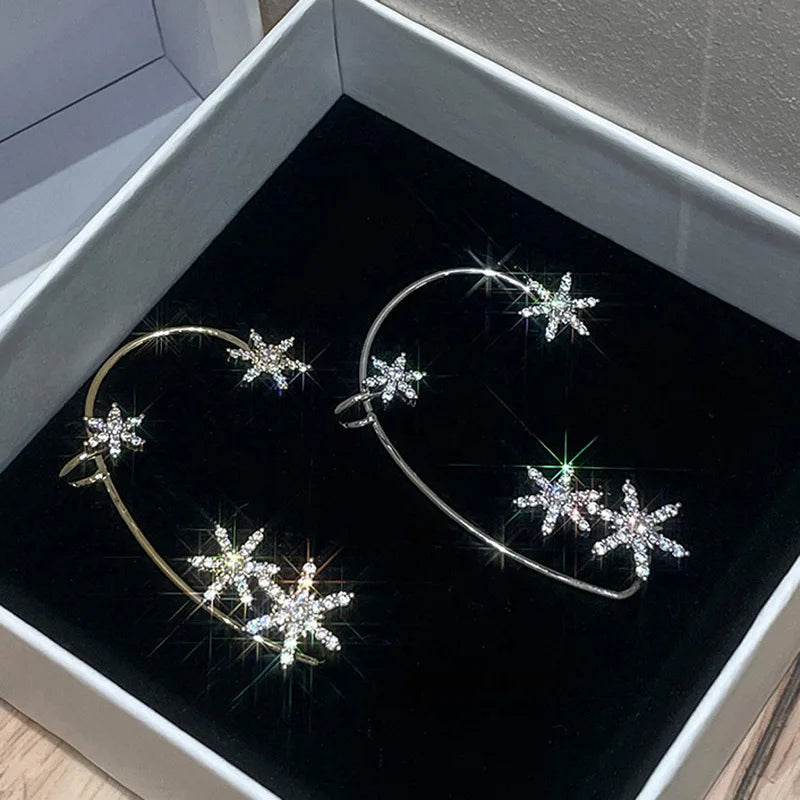 Luxury Star Butterfly Clip Earrings Female Crystal Tassel Ear Clip Earring Sparkling Zircon Ear Cuff Fashion Jewelry accessories