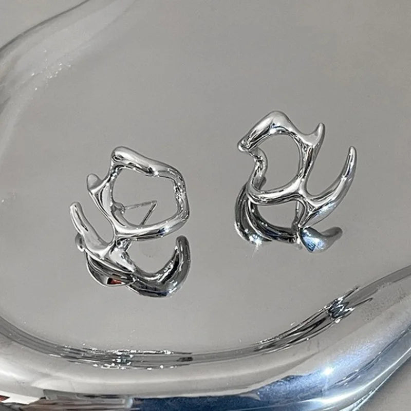 Earrings for Women Silver Color Hip-Hop Punk Fashion Geometric Earring Clip Girl