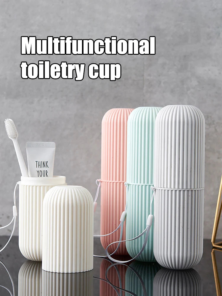 Travel Toothbrush Box Vertical Stripe Portable Mouthwash Cup Brushing Cup