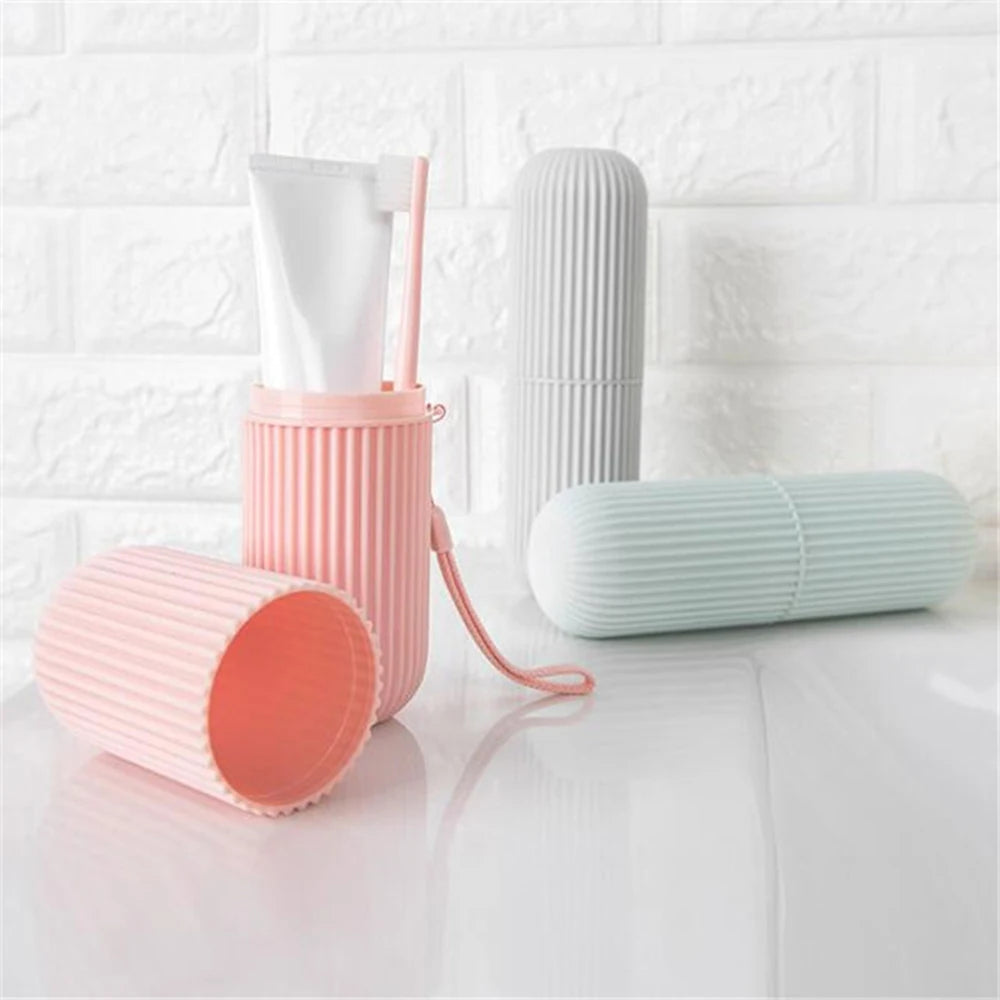 Travel Toothbrush Box Vertical Stripe Portable Mouthwash Cup Brushing Cup