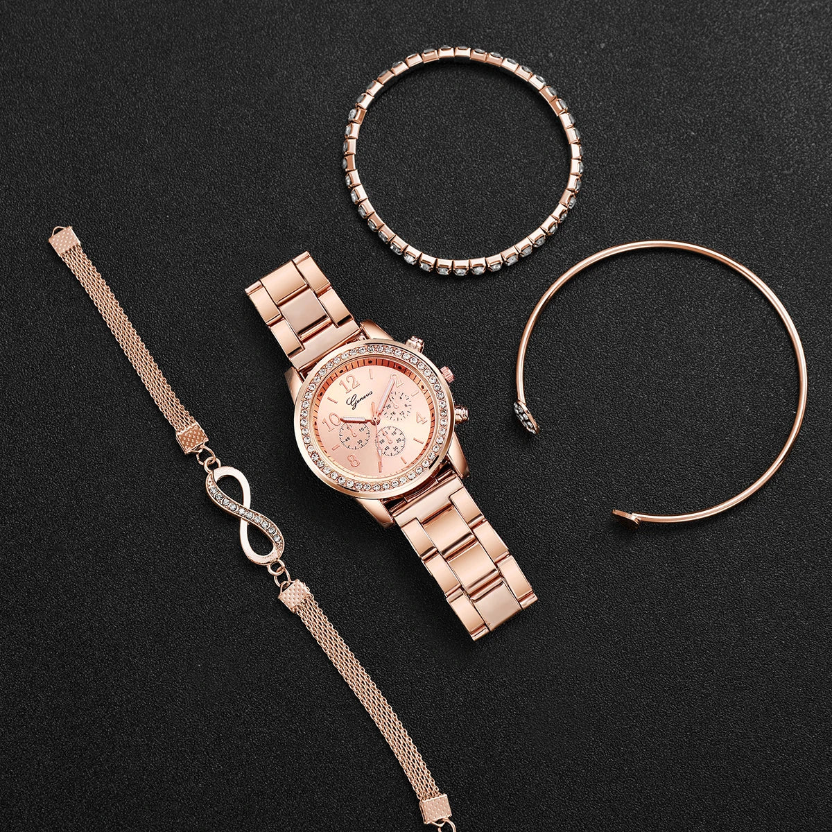 Rhinestone Women Watches Luxury Steel Band Ladies Quartz Watch Bracelets Set