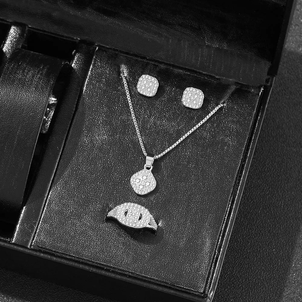 Luxury Cube Jewelry Set, Women's Elegant Necklace, Earrings & Ring Set