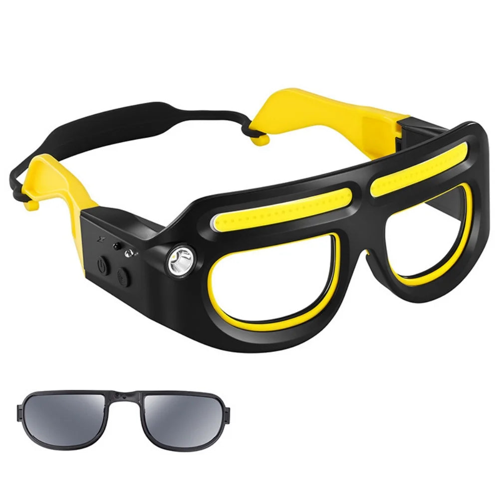LED Headlamp Glasses Rechargeable USB Charging Motion Sensor Safety Goggles Work Light for Fishing Camping Night Running Repair