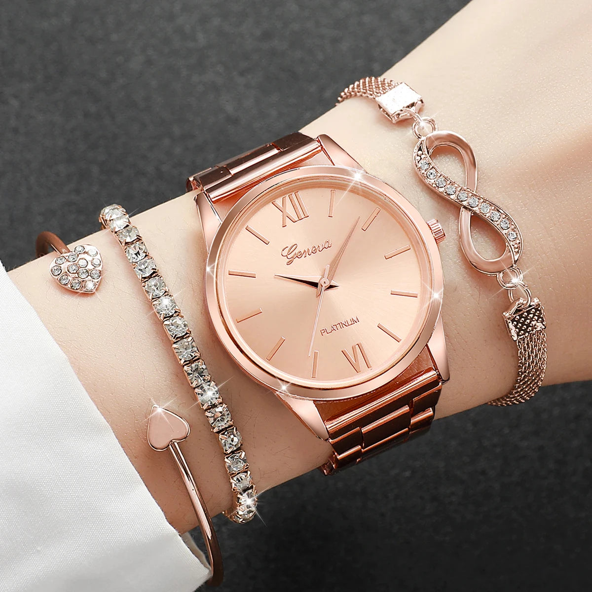 Rhinestone Women Watches Luxury Steel Band Ladies Quartz Watch Bracelets Set