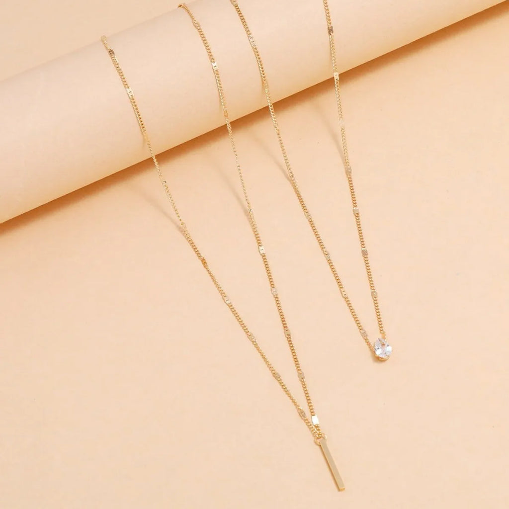 Multi-layer Five-pointed Star Heart Shape Water Drop Pendant Chain Necklace Alloy Material Glass Collarbone Chain Sexy Women New