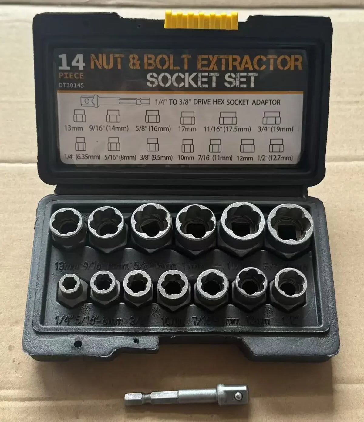 14-Piece Cr-Mo Steel Impact Bolt Nut Remover Set with Solid Storage Case for Industrial Use Bolt Extractor Tool Set
