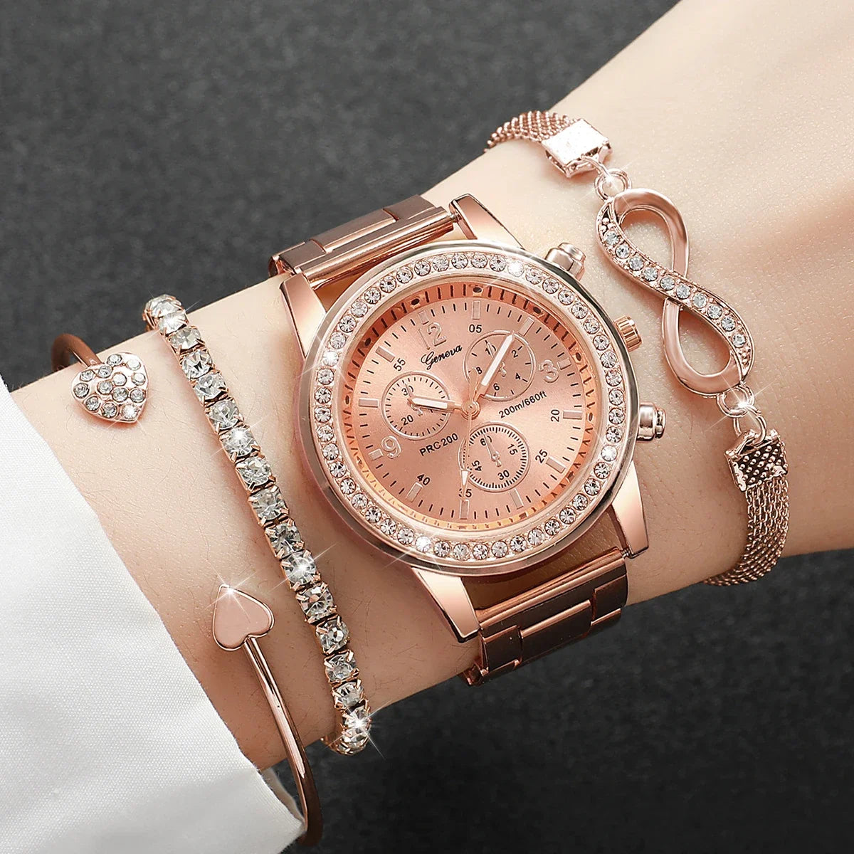Rhinestone Women Watches Luxury Steel Band Ladies Quartz Watch Bracelets Set