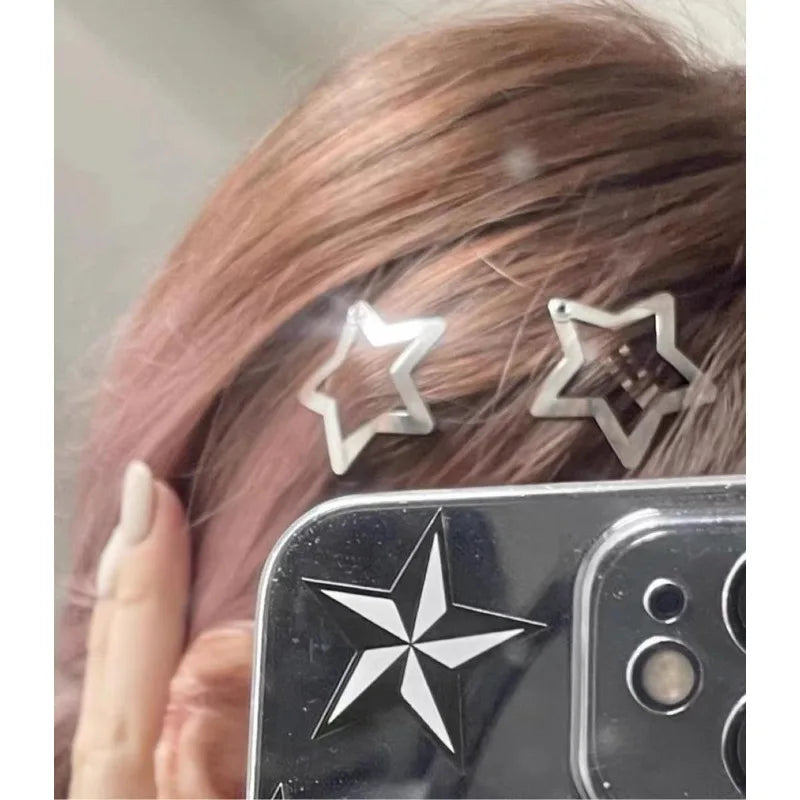 100pcs Y2K Silver Star Hair Clips High Quality Star Hair Clip Metal Clip Silver Pentagram Bb Clip Hair Accessory