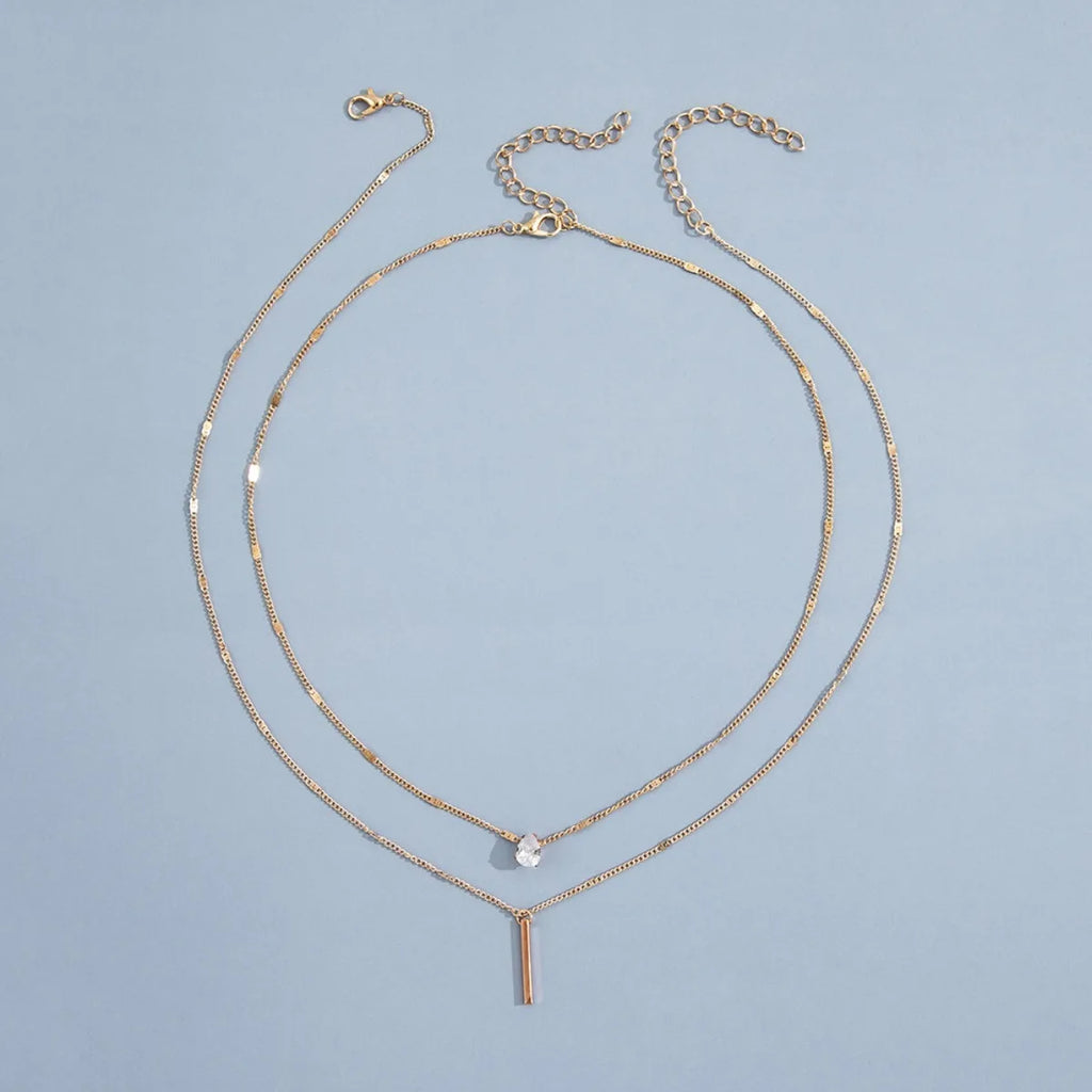 Multi-layer Five-pointed Star Heart Shape Water Drop Pendant Chain Necklace Alloy Material Glass Collarbone Chain Sexy Women New