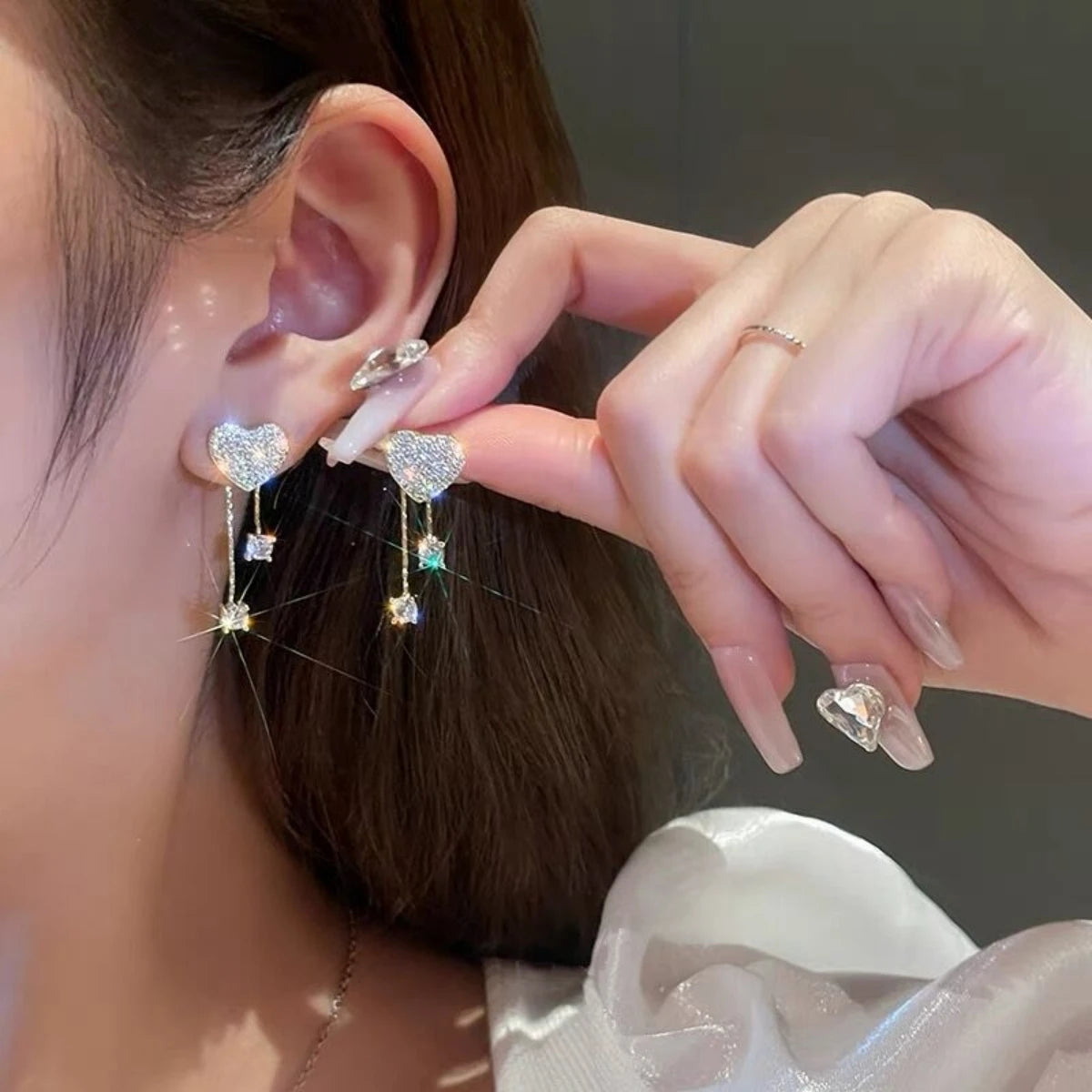 2 Women's Silver Needle Bow Studded With Diamond Pearl Earrings,