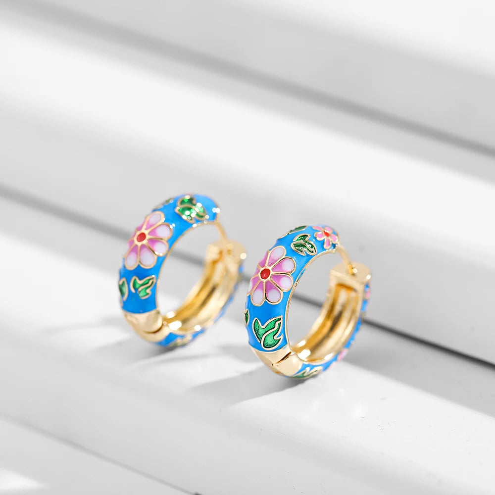 Flowers Cute Huggies Hoop Earrings for Women
