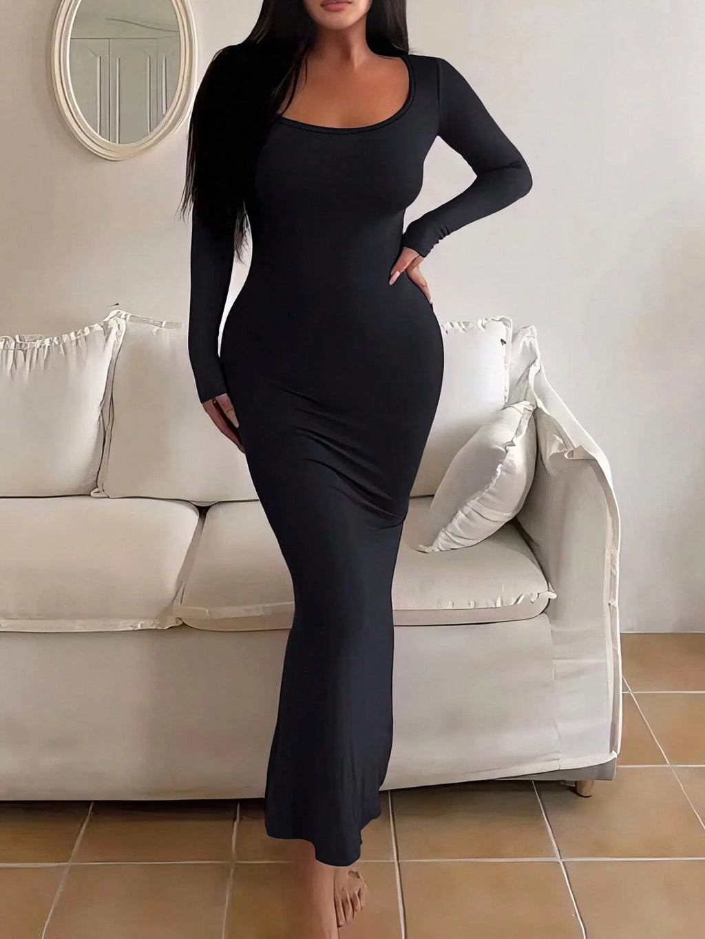 Women's Solid Long Sleeve Bodycon Dress,