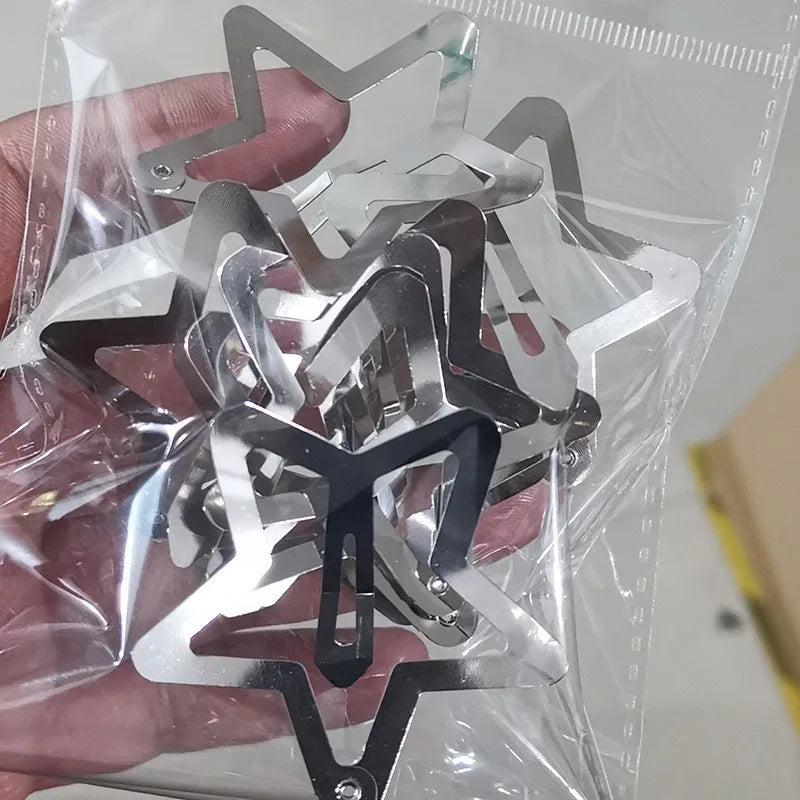 100pcs Y2K Silver Star Hair Clips High Quality Star Hair Clip Metal Clip Silver Pentagram Bb Clip Hair Accessory