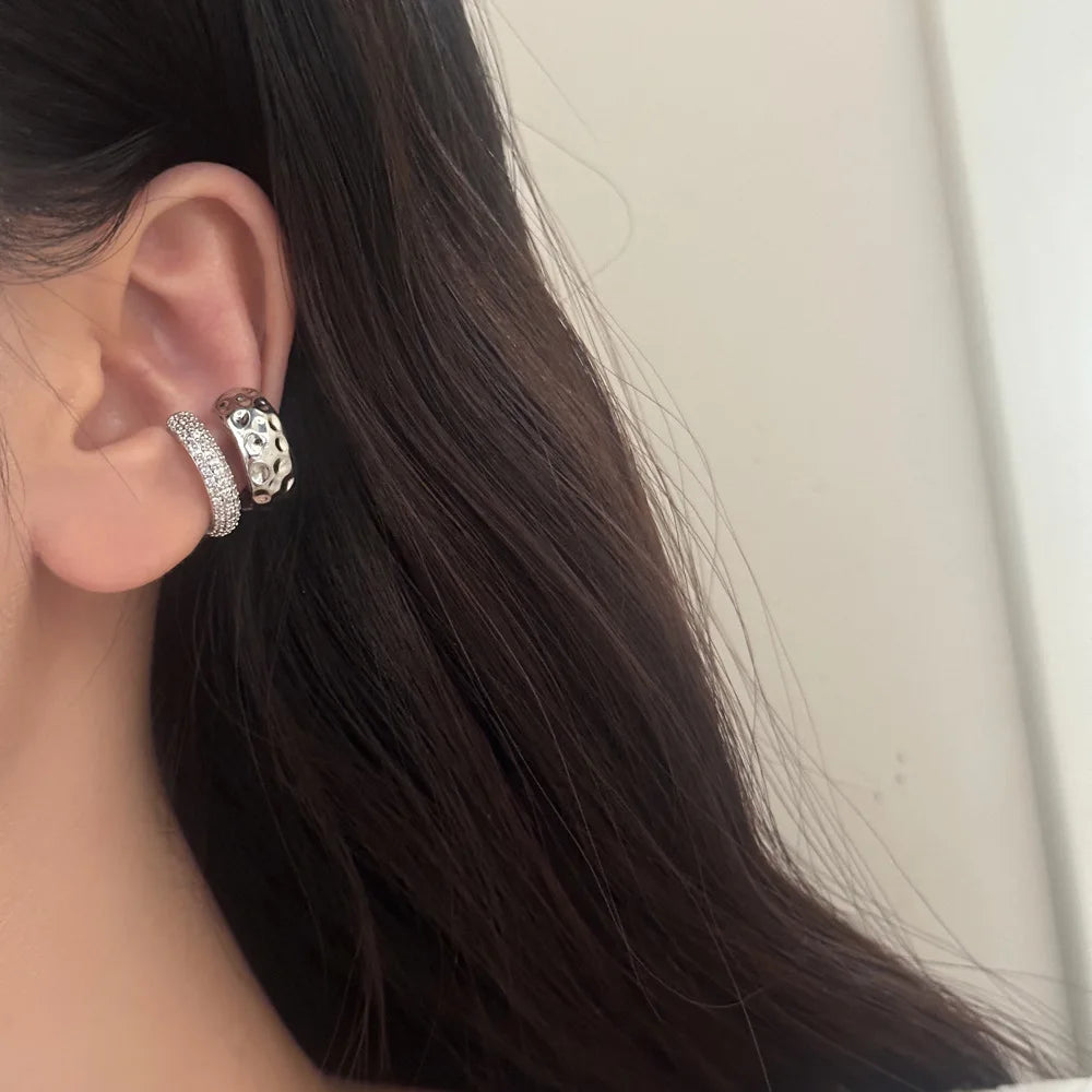 Shiny Rhinestones Exquisite Premium Metal Double Layered Ear Bone Clips for Women