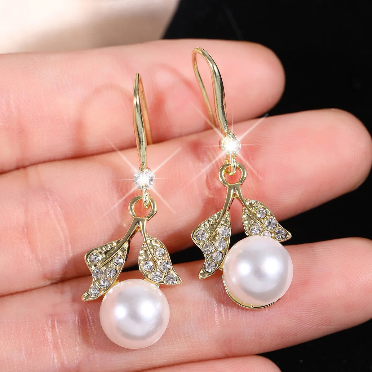 2 Women's Silver Needle Bow Studded With Diamond Pearl Earrings,