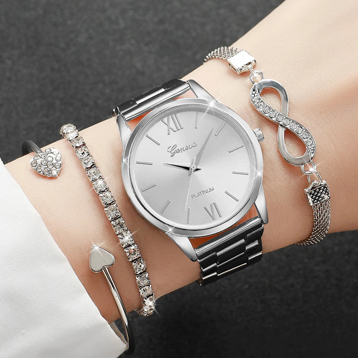Rhinestone Women Watches Luxury Steel Band Ladies Quartz Watch Bracelets Set