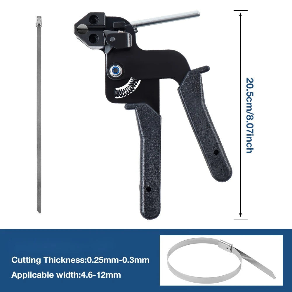 Heavy Duty 304 Stainless Steel Cable Tie Gun 100PCS Metal Zip Ties Cutter UV Resistant Tool Fence Ties 4.6mm Width