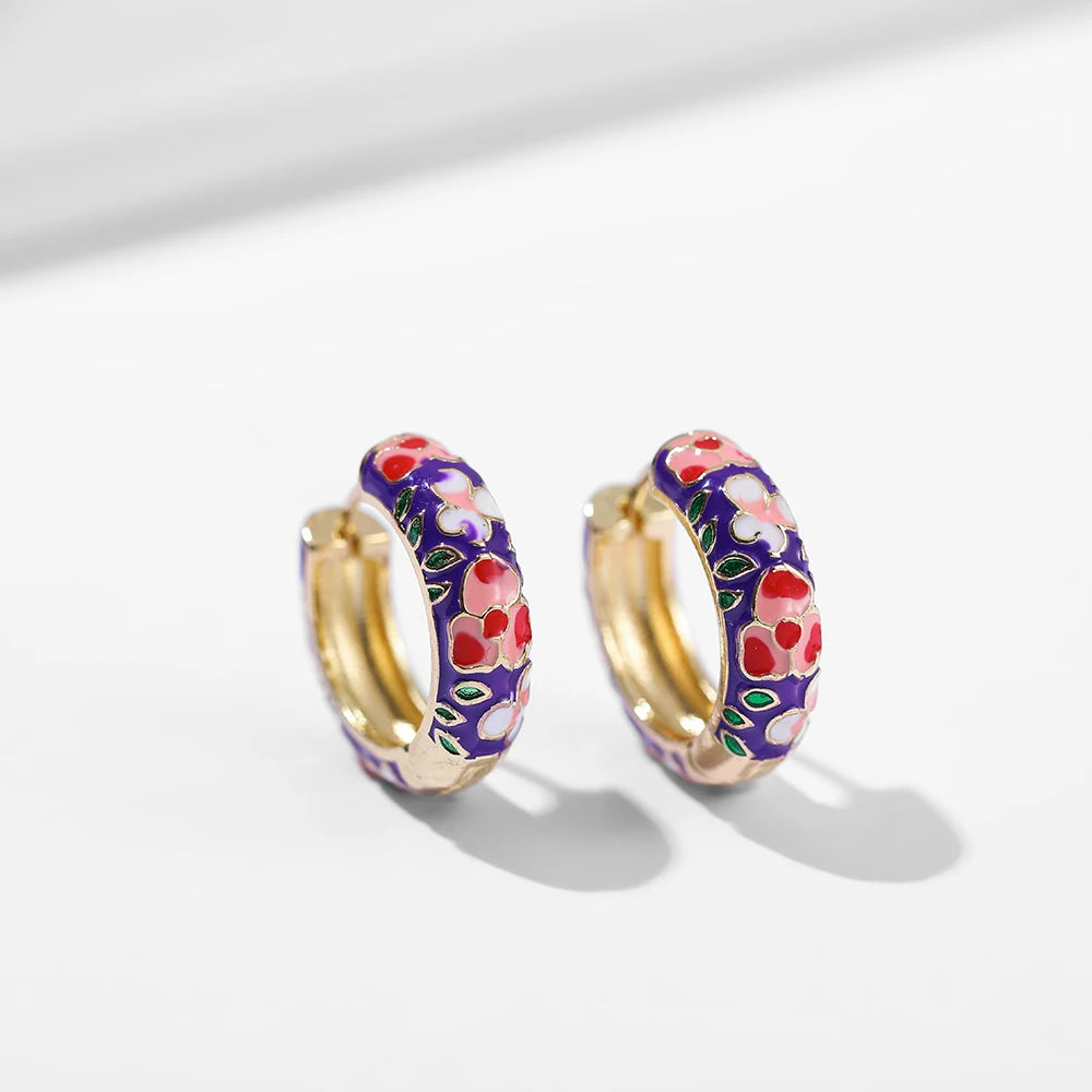 Flowers Cute Huggies Hoop Earrings for Women
