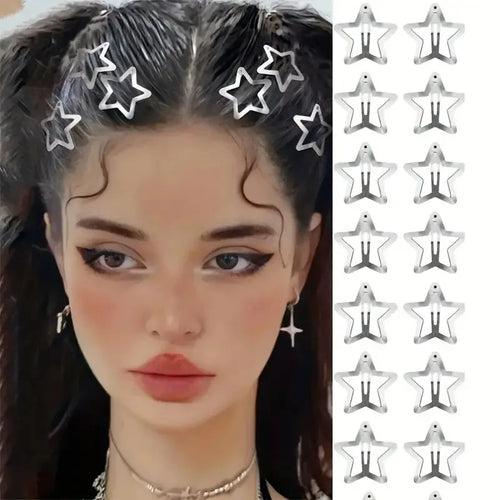100pcs Y2K Silver Star Hair Clips High Quality Star Hair Clip Metal Clip Silver Pentagram Bb Clip Hair Accessory