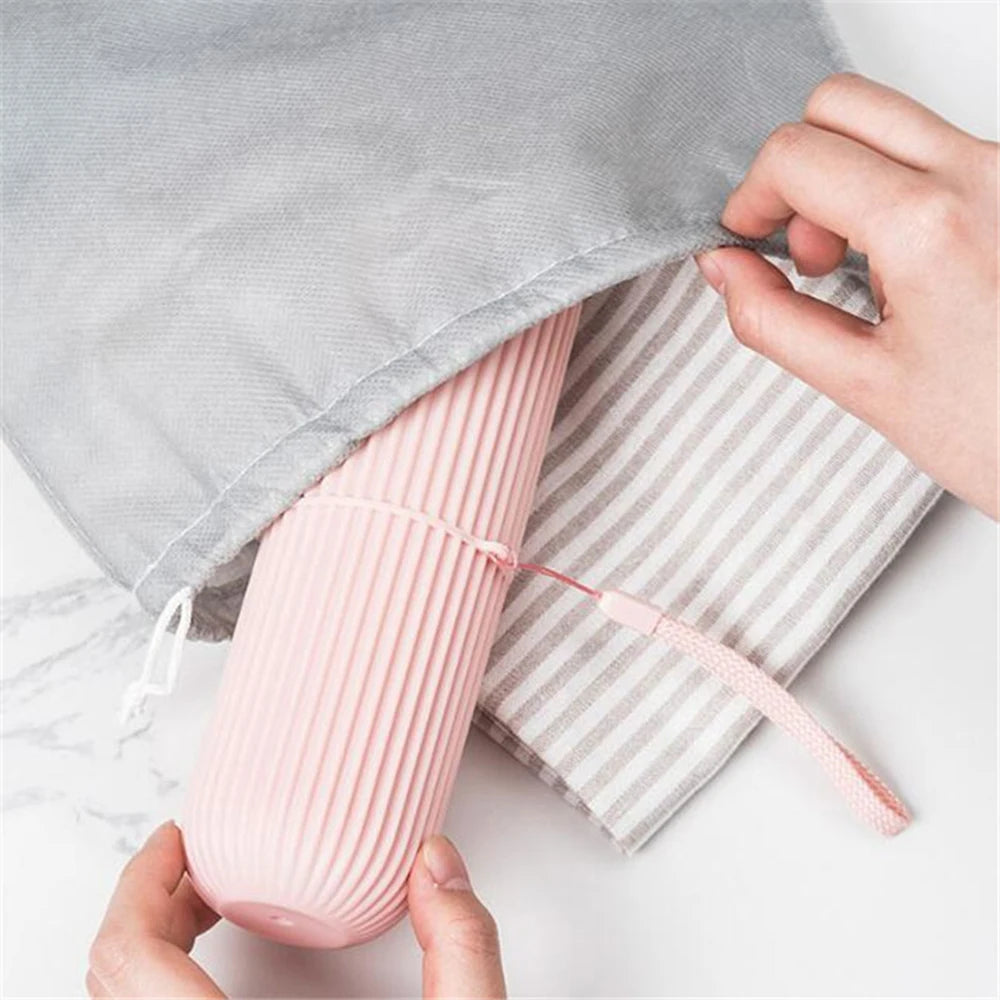 Travel Toothbrush Box Vertical Stripe Portable Mouthwash Cup Brushing Cup