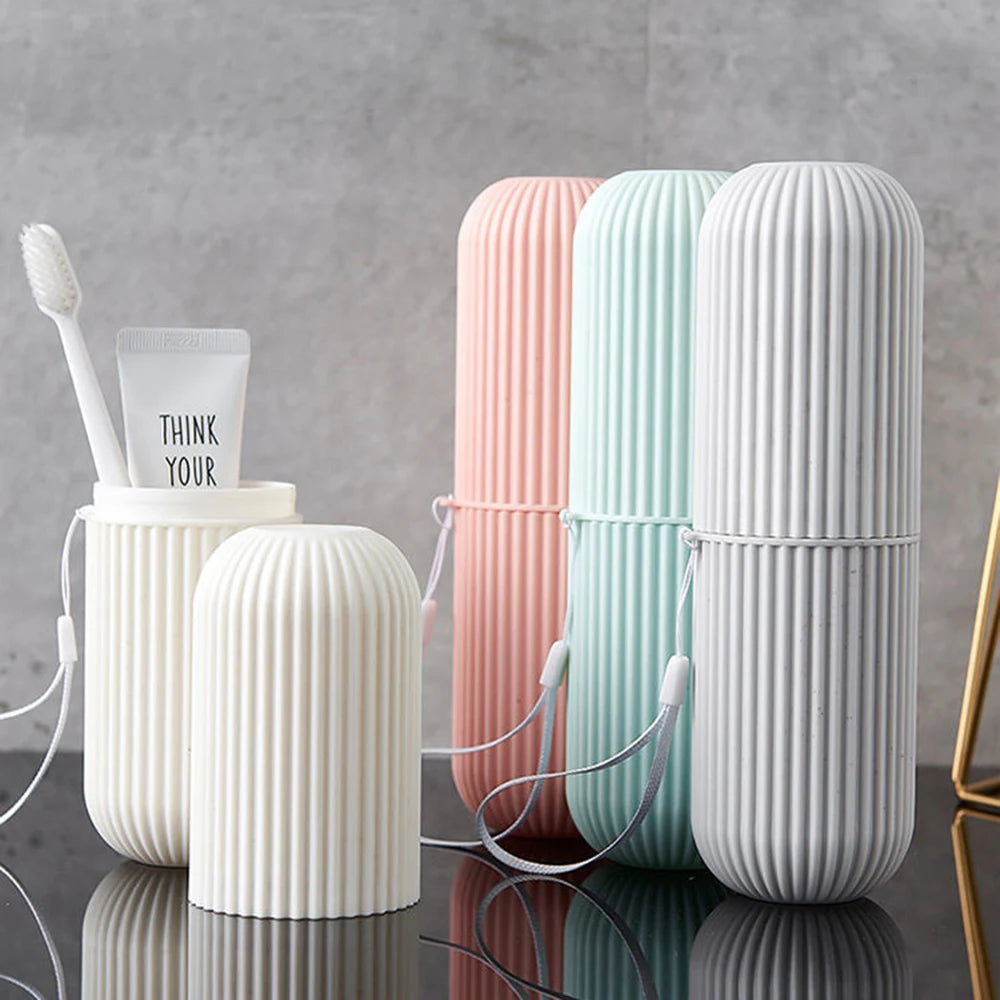 Travel Toothbrush Box Vertical Stripe Portable Mouthwash Cup Brushing Cup